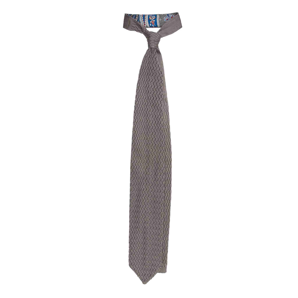 Grey Zig Zag V Point Knitted Silk Tie Será Fine Silk