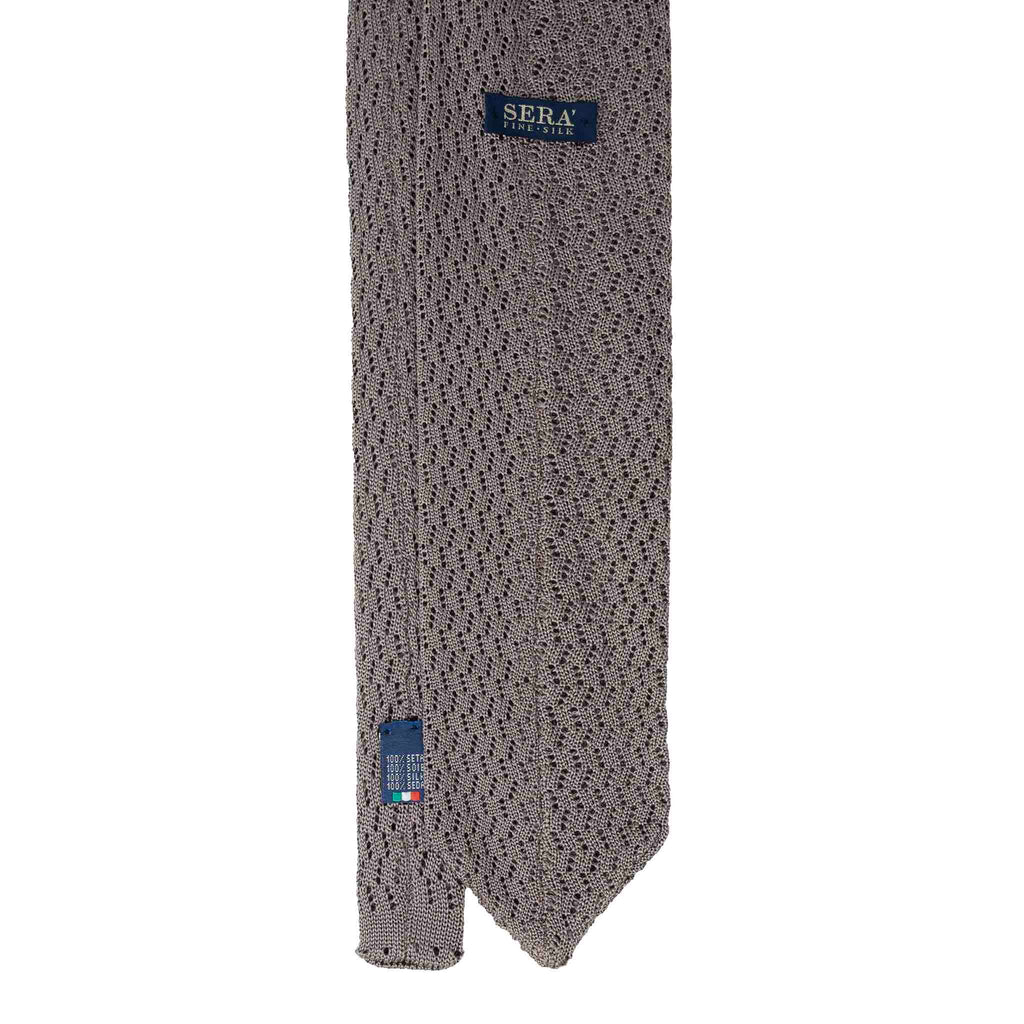 Grey Zig Zag V Point Knitted Silk Tie Será Fine Silk