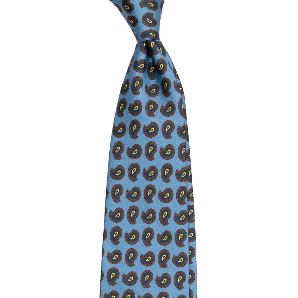 Light Blue Silk Tie with Brown and Blue Paisley Serà Fine Silk