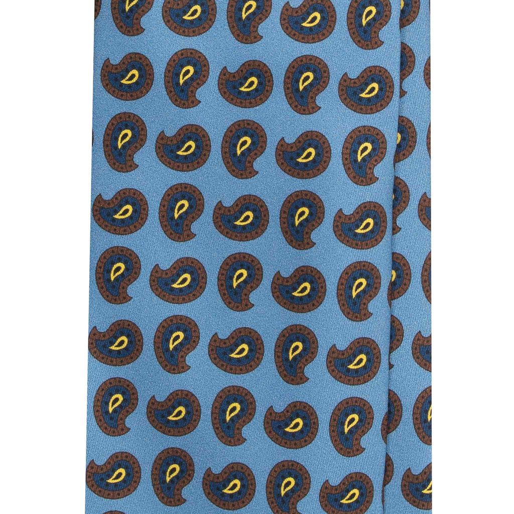 Light Blue Silk Tie with Brown and Blue Paisley Serà Fine Silk