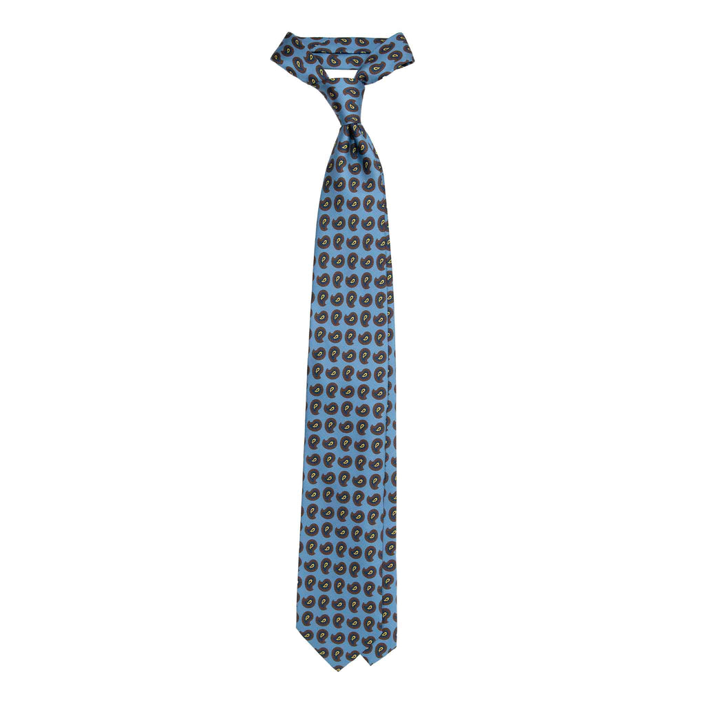 Light Blue Silk Tie with Brown and Blue Paisley Serà Fine Silk