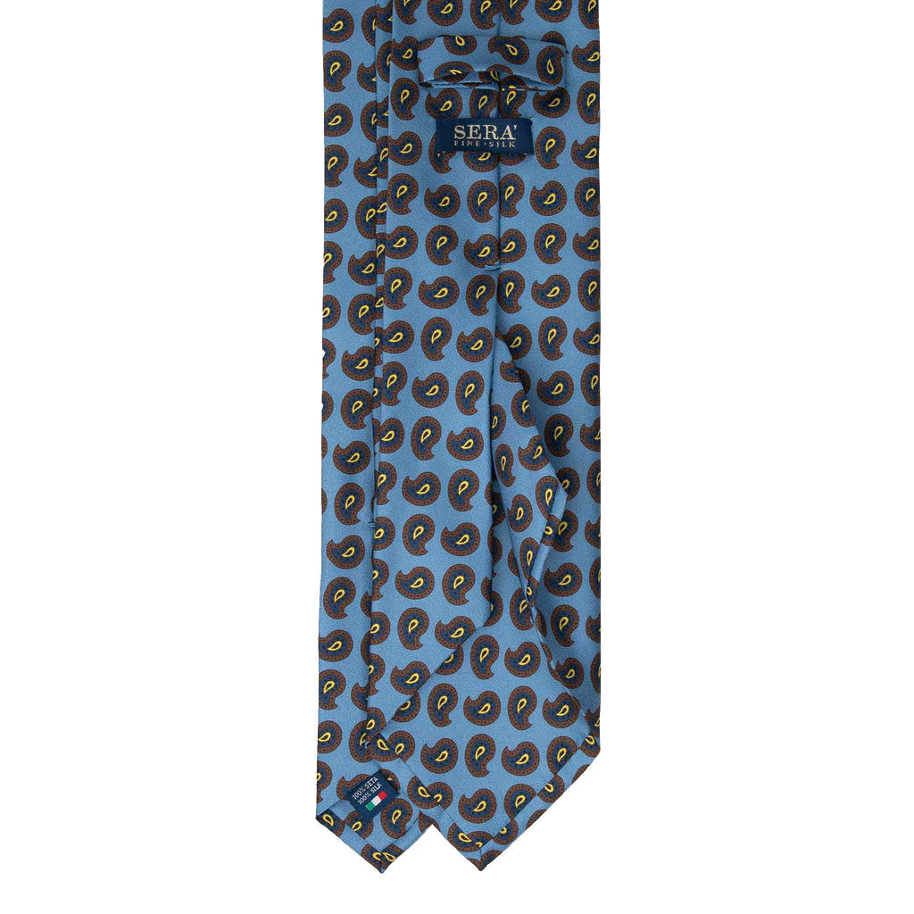 Light Blue Silk Tie with Brown and Blue Paisley Serà Fine Silk