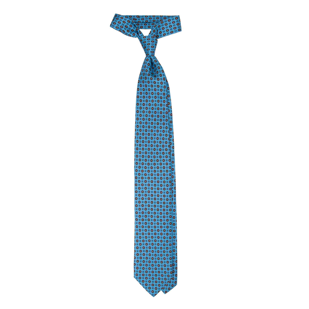 Light Blue Silk Tie with Brown Small Flowers Serà Fine Silk