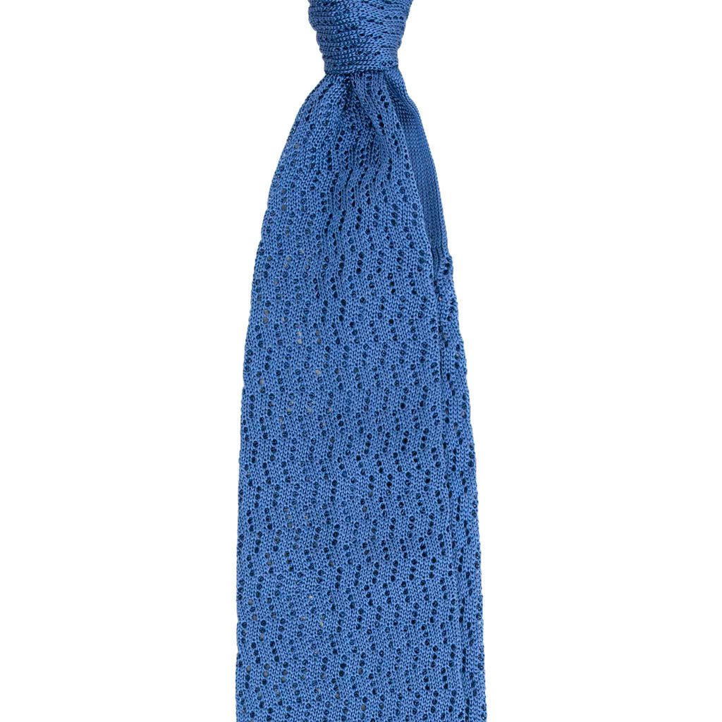 Light Blue Zig Zag V Point Knitted Silk Tie Serà Fine Silk