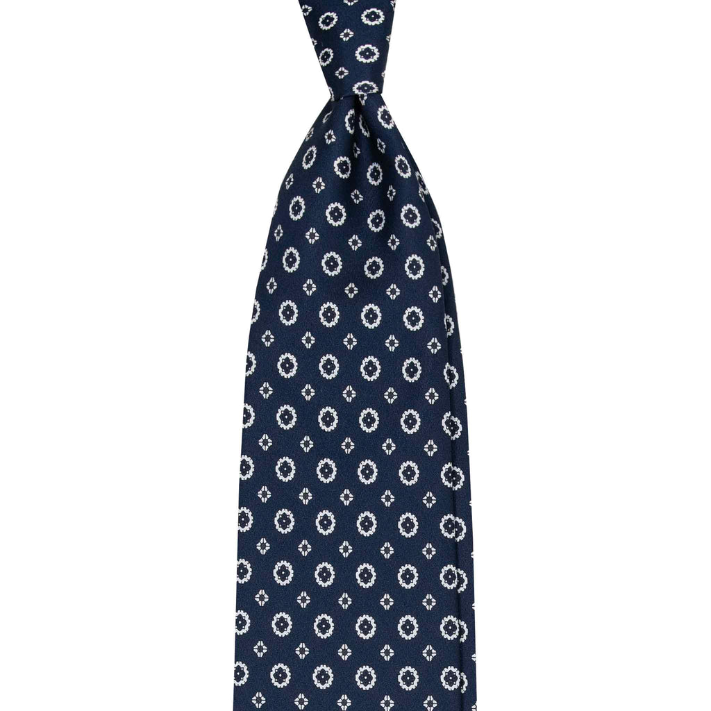 Navy Blue Silk Tie with Grey Pattern Serà Fine Silk