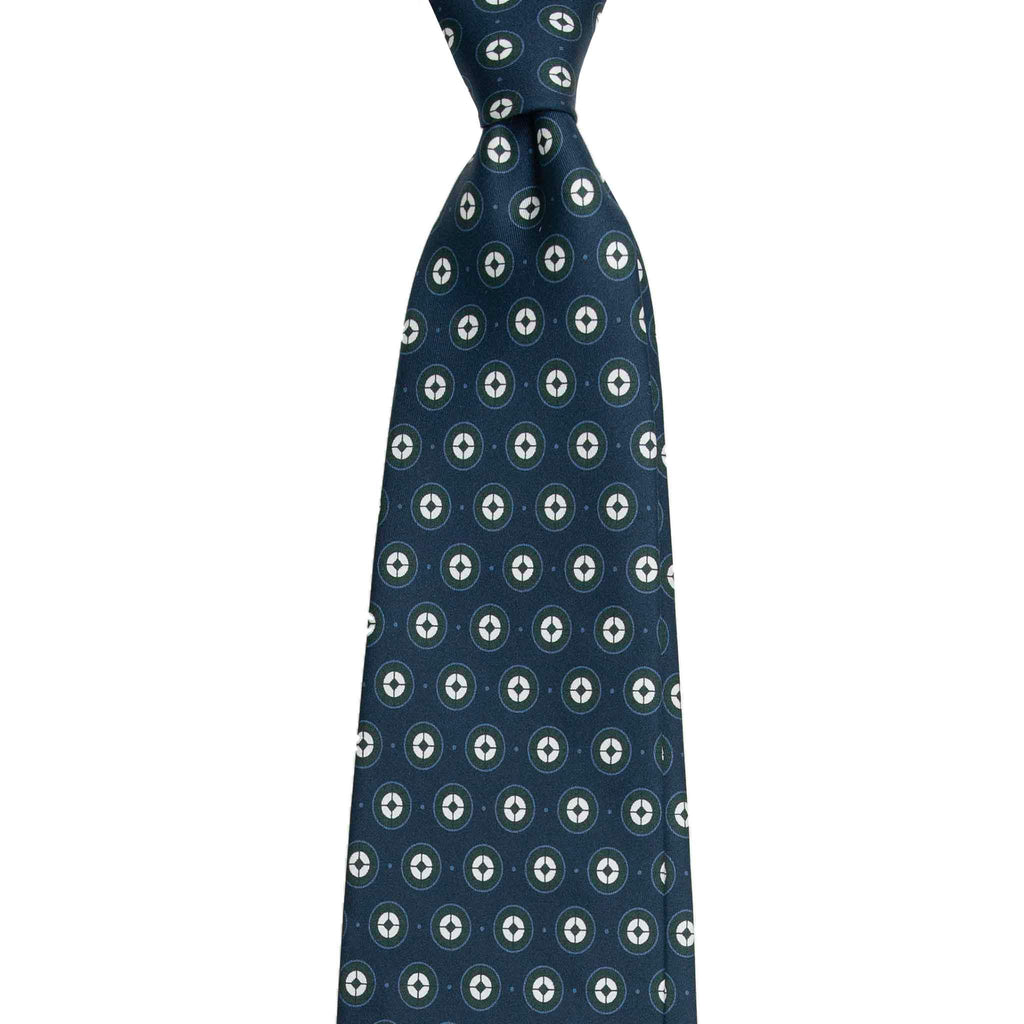 Navy Silk Tie with White Circle Pattern Serà Fine Silk