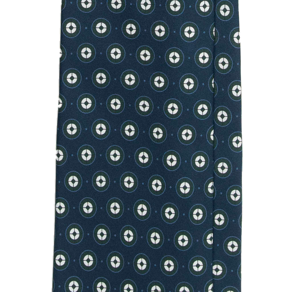 Navy Silk Tie with White Circle Pattern Serà Fine Silk