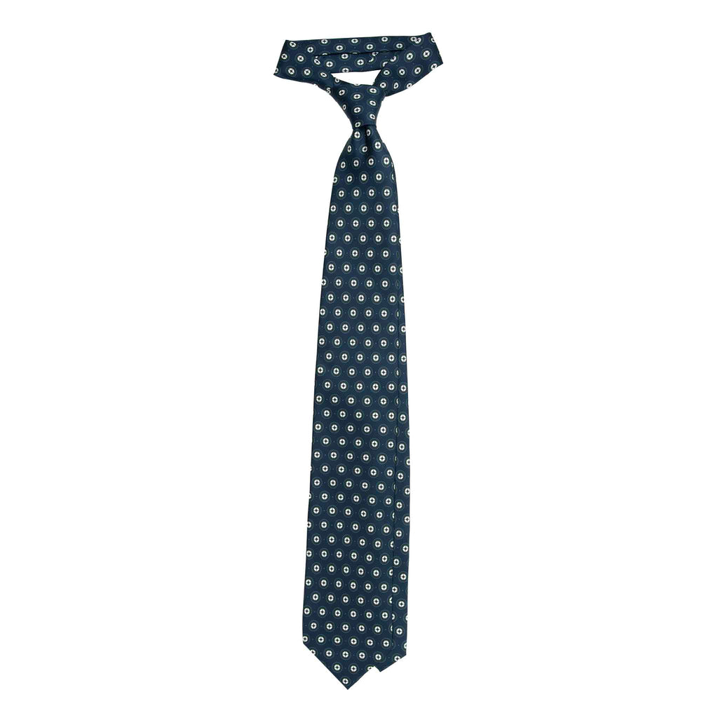 Navy Silk Tie with White Circle Pattern Serà Fine Silk