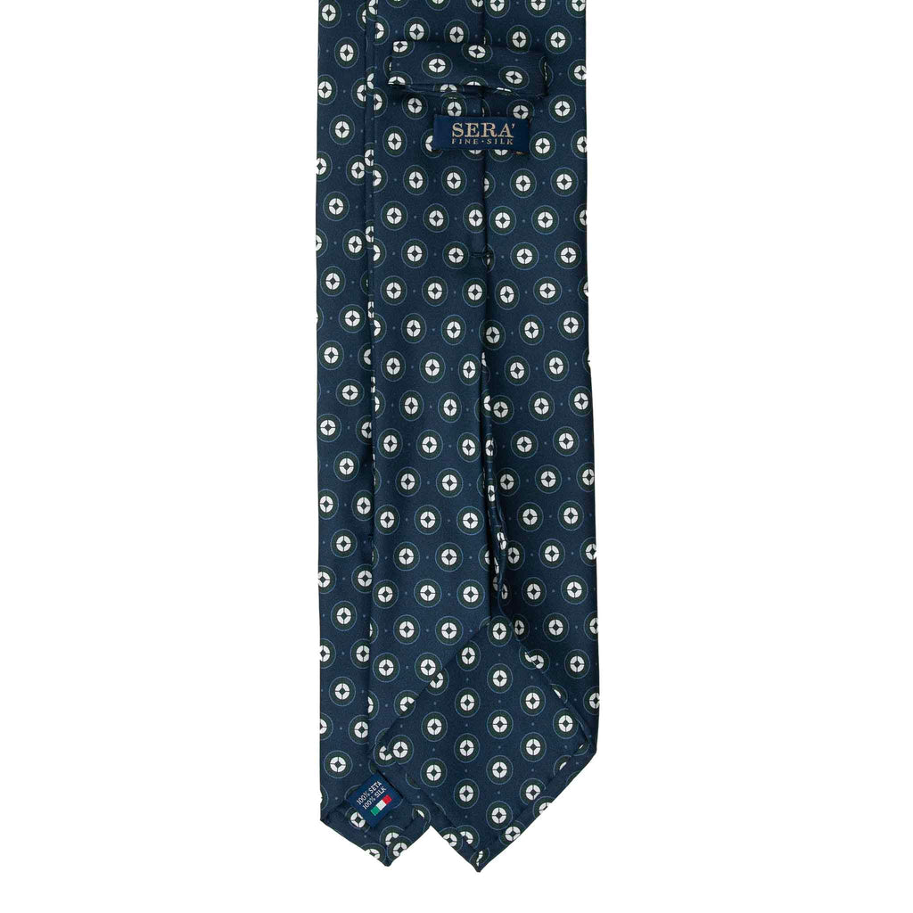 Navy Silk Tie with White Circle Pattern Serà Fine Silk