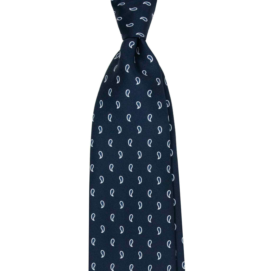 Navy Silk Tie with White Paisley Serà Fine Silk