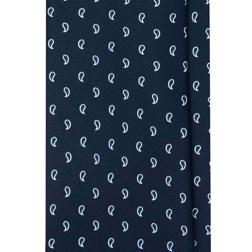 Navy Silk Tie with White Paisley Serà Fine Silk