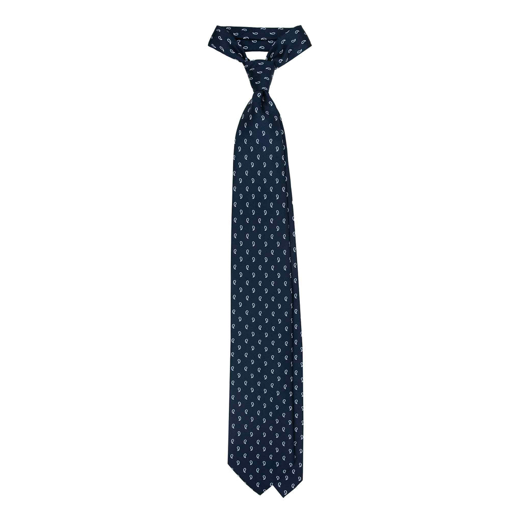 Navy Silk Tie with White Paisley Serà Fine Silk