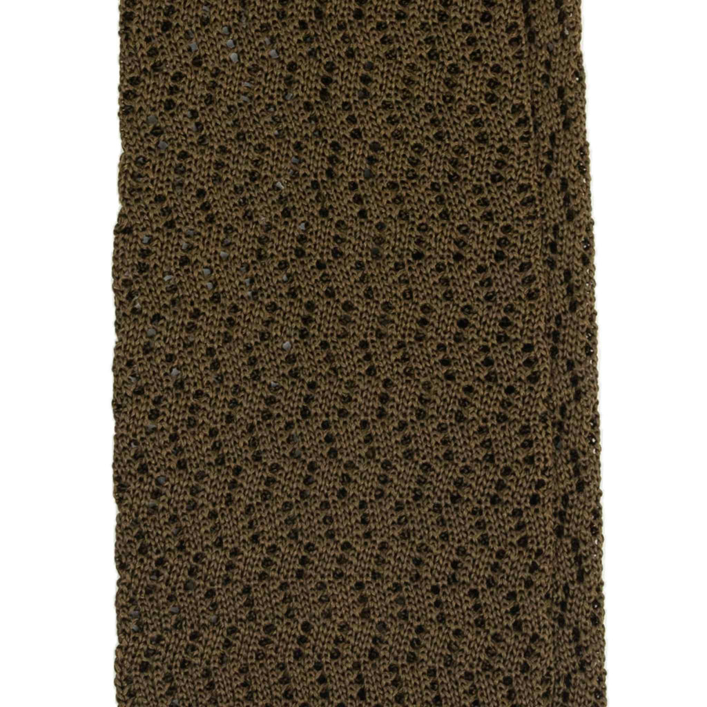 Olive Green Zig Zag V Point Knitted Silk Tie Serà Fine Silk