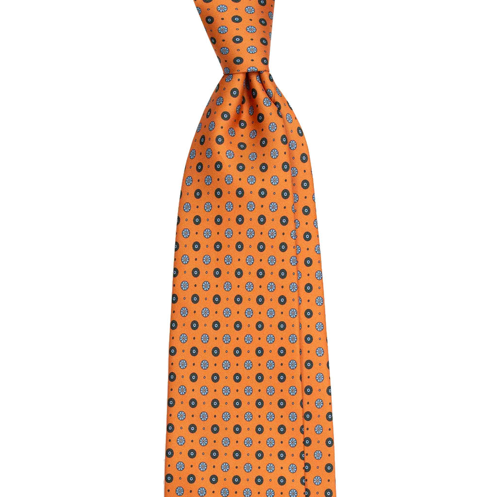 Orange Silk Tie with Blue Small Circles Serà Fine Silk