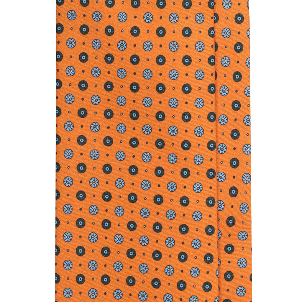 Orange Silk Tie with Blue Small Circles Serà Fine Silk