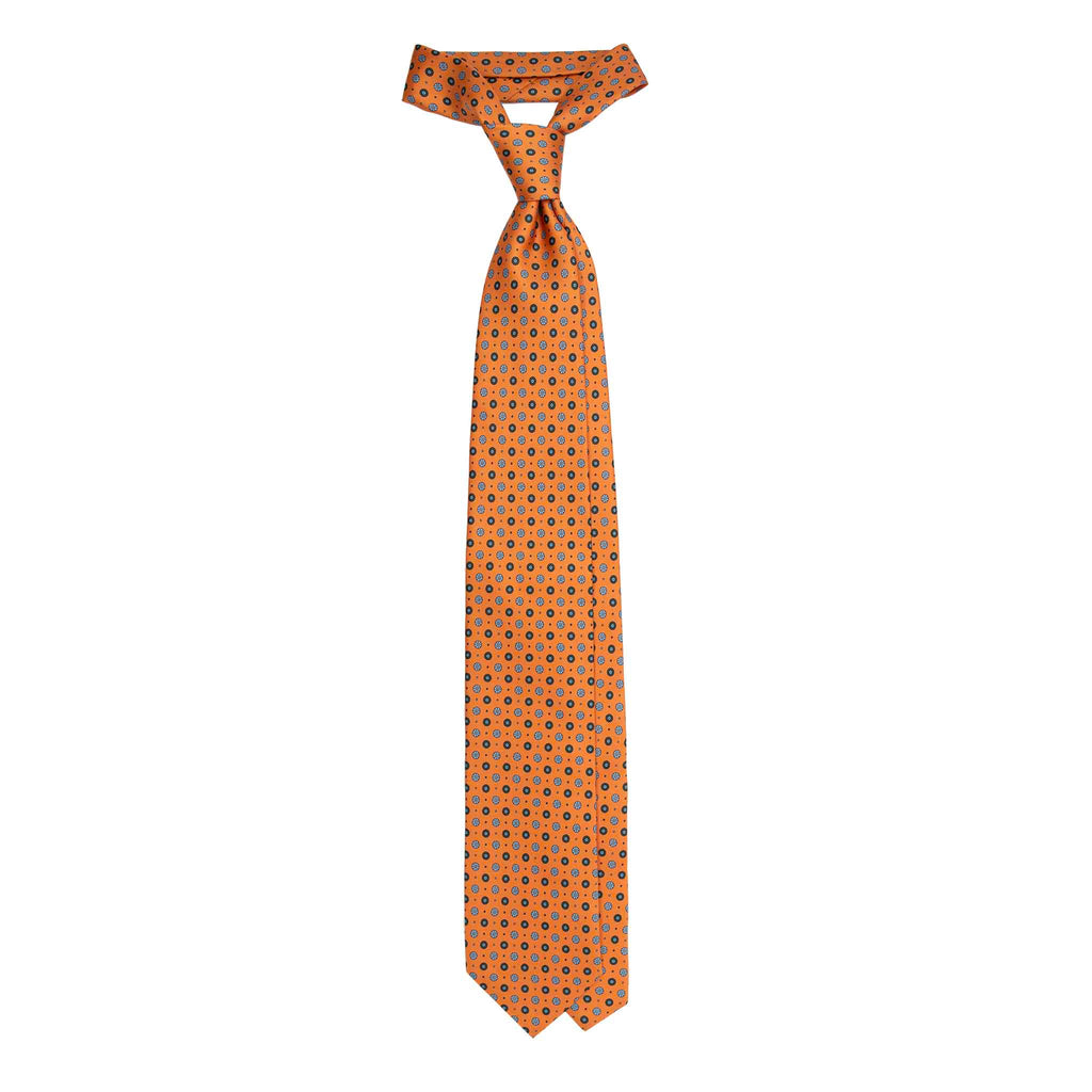 Orange Silk Tie with Blue Small Circles Serà Fine Silk