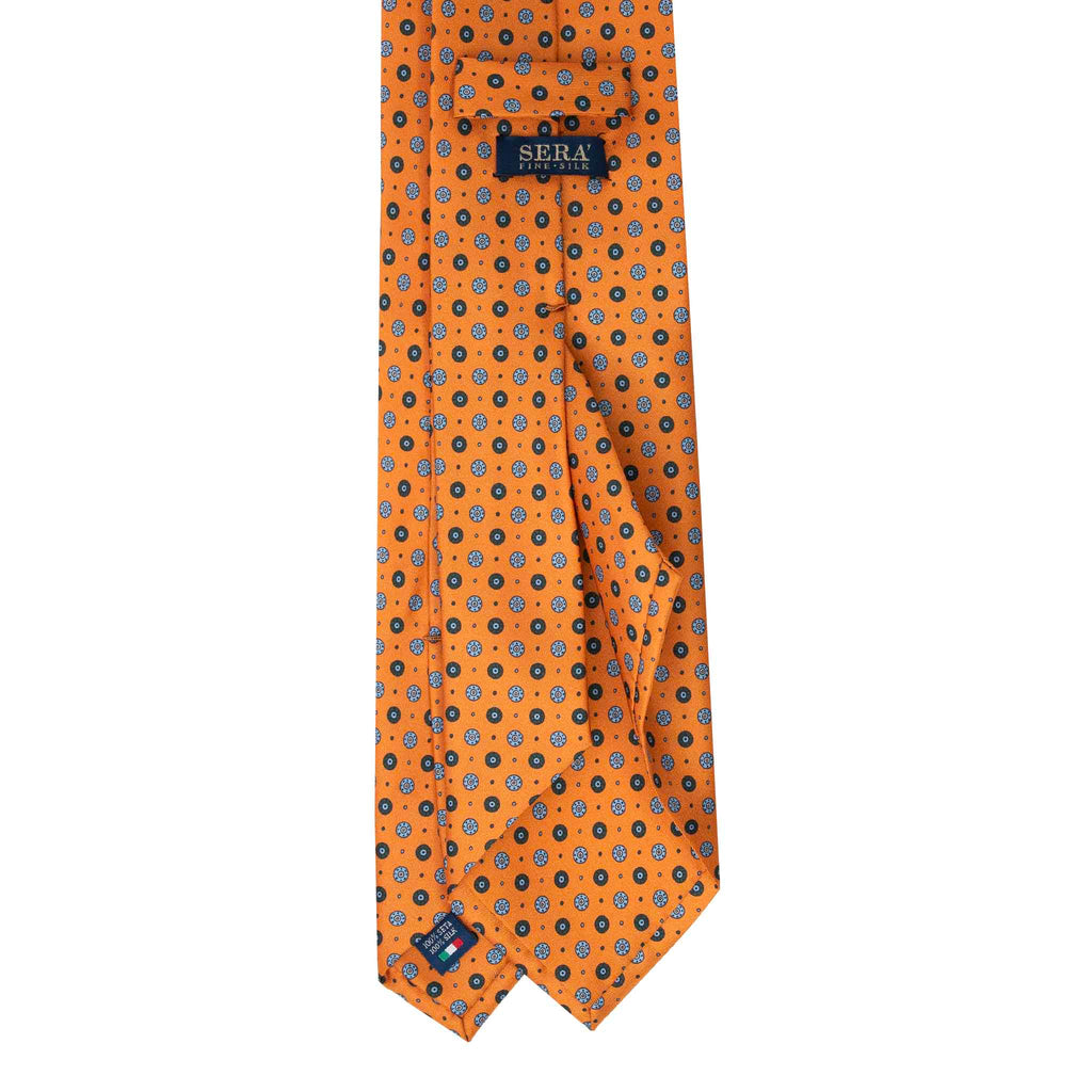 Orange Silk Tie with Blue Small Circles Serà Fine Silk