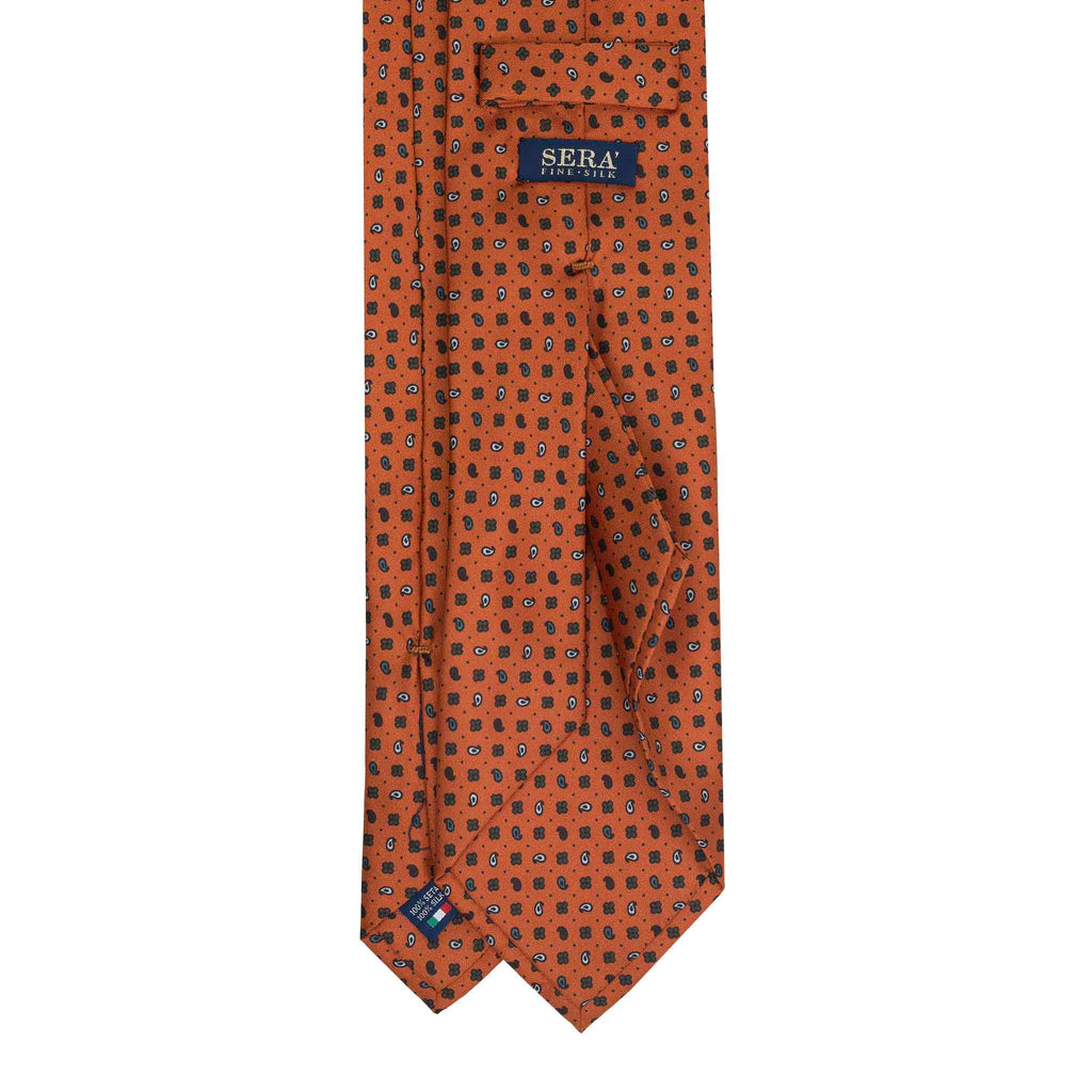 Orange Silk Tie & Leather Barolo Pocket Square Set Serà Fine Silk