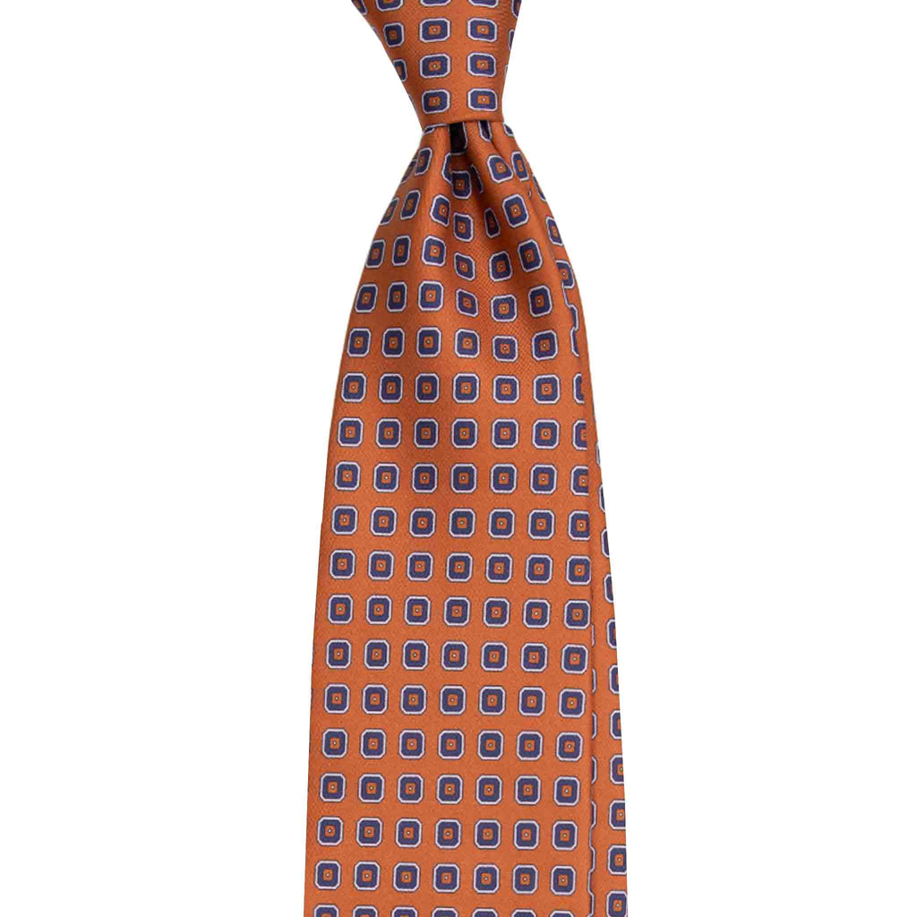 Orange Silk Tie with Purple Squares Pattern Serà Fine Silk