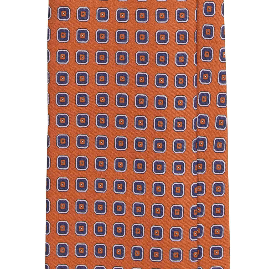 Orange Silk Tie with Purple Squares Pattern Serà Fine Silk