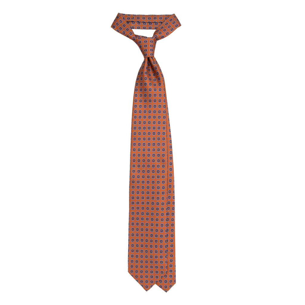 Orange Silk Tie with Purple Squares Pattern Serà Fine Silk