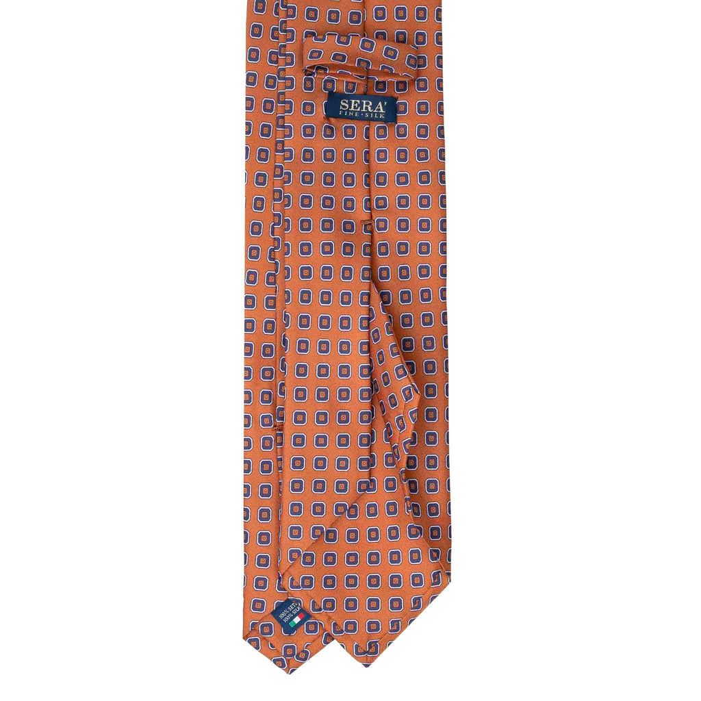 Orange Silk Tie with Purple Squares Pattern Serà Fine Silk