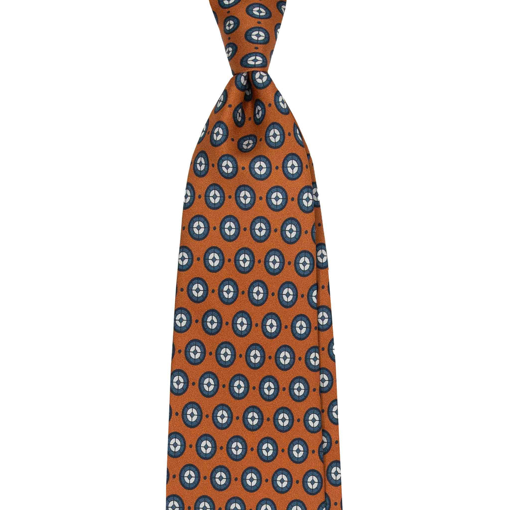 Orange Silk Tie with Blue Pattern Serà Fine Silk