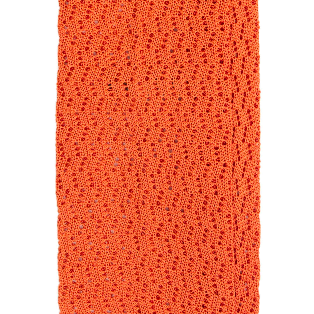 Orange Zig Zag V Point Knitted Silk Tie Serà Fine Silk