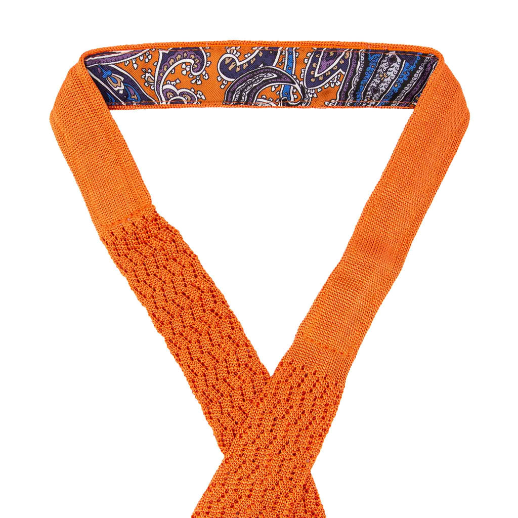 Orange Zig Zag V Point Knitted Silk Tie Serà Fine Silk