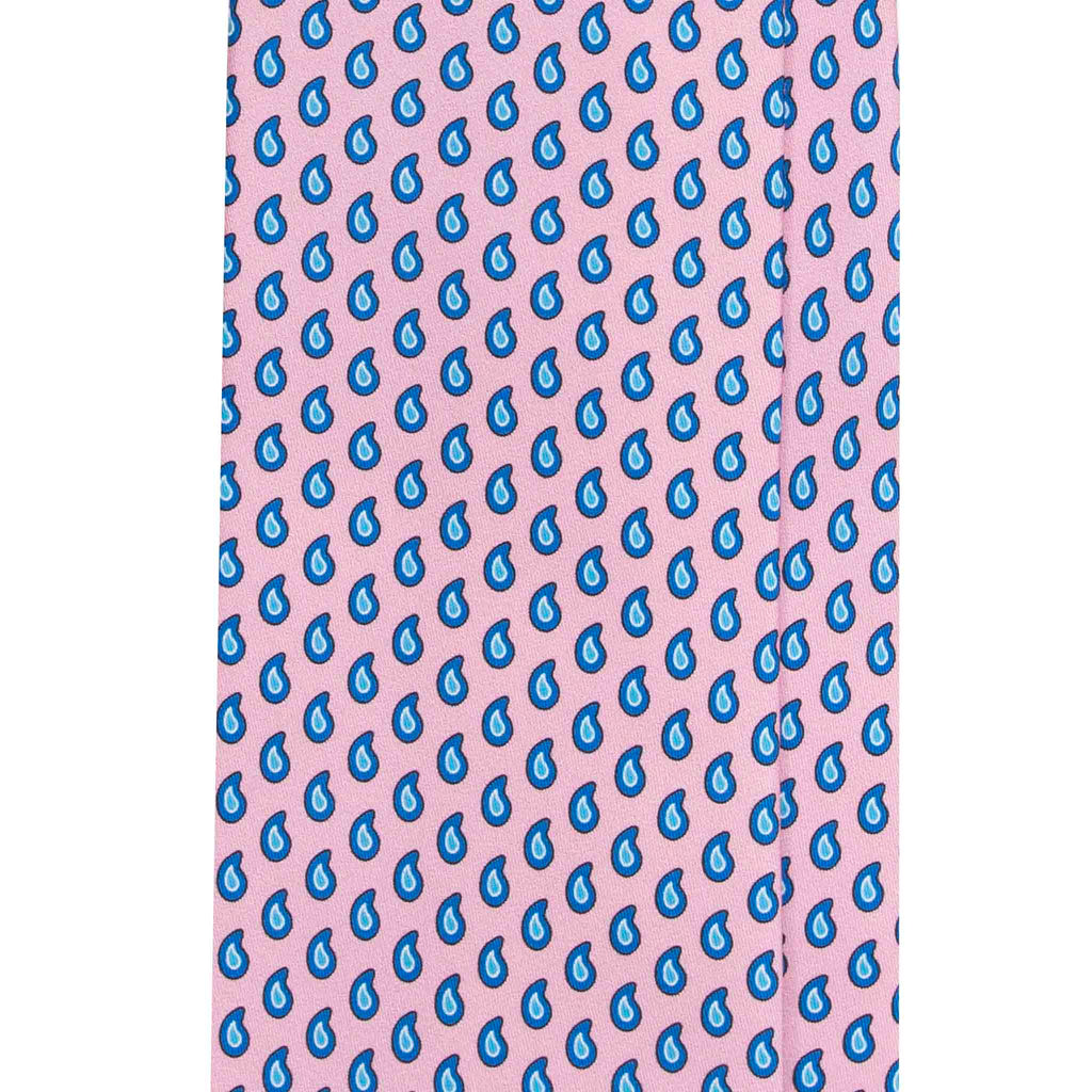 Pink Silk Tie with Small Blue Paisley Serà Fine Silk