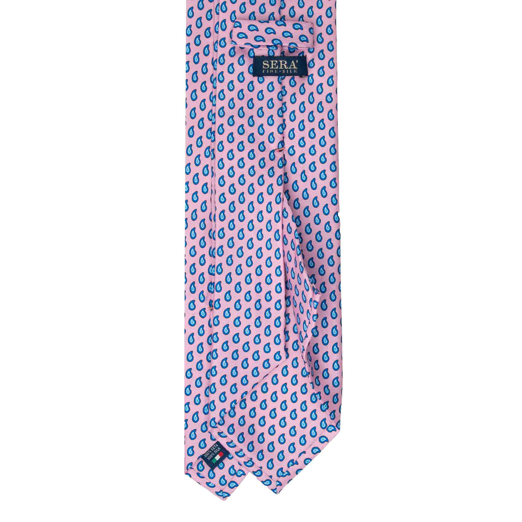 Pink Silk Tie with Small Blue Paisley Serà Fine Silk