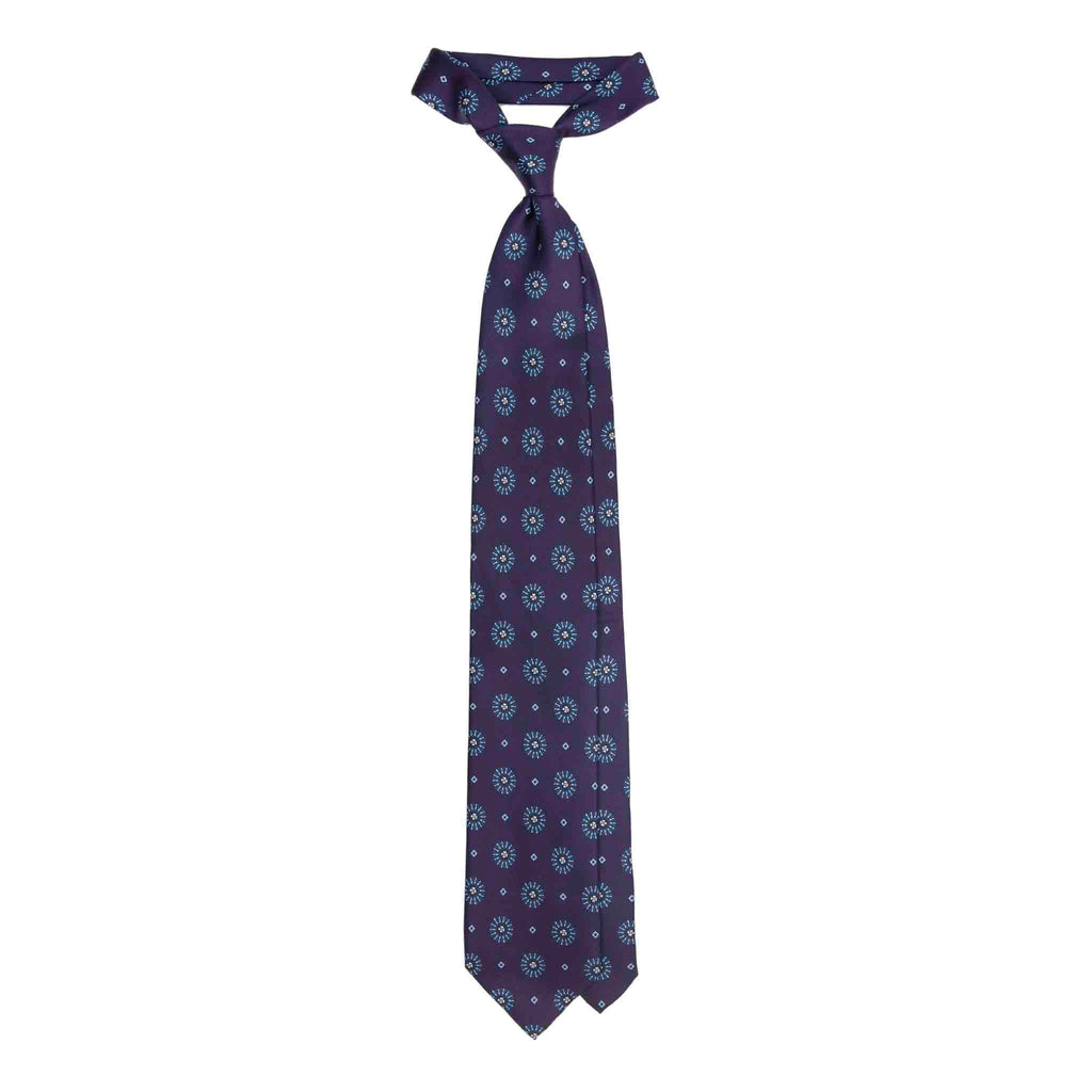 Purple Silk Tie with Blue Big Medallions Serà Fine Silk