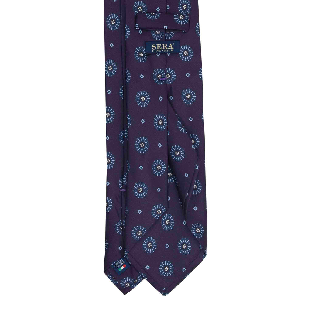 Purple Silk Tie with Blue Big Medallions Serà Fine Silk