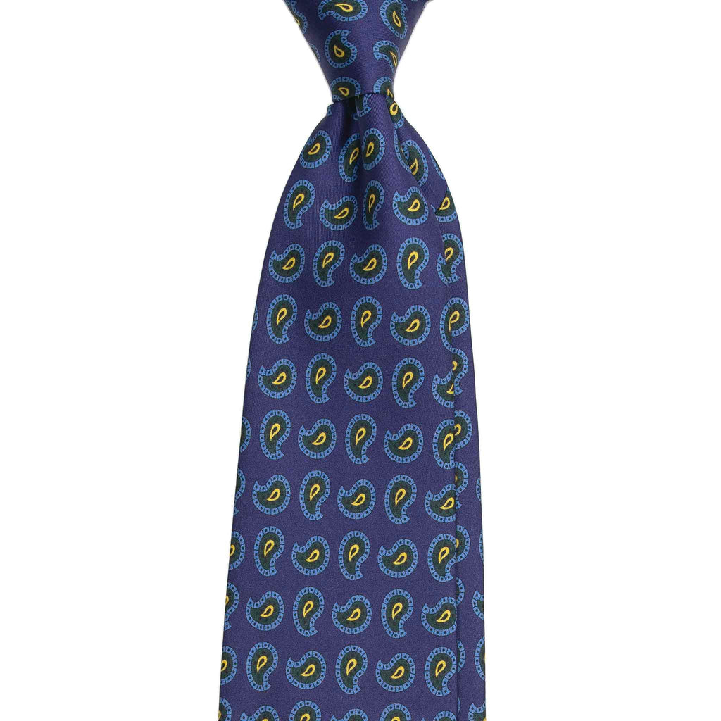 Purple Silk Tie with Green and Yellow Paisley Serà Fine Silk