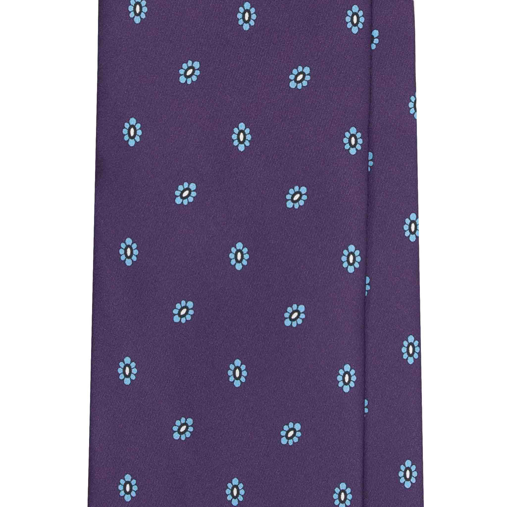 Purple Silk Tie with Light Blue Flowers Serà Fine Silk