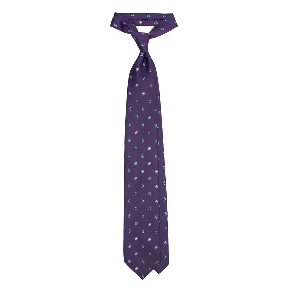 Purple Silk Tie with Light Blue Flowers Serà Fine Silk