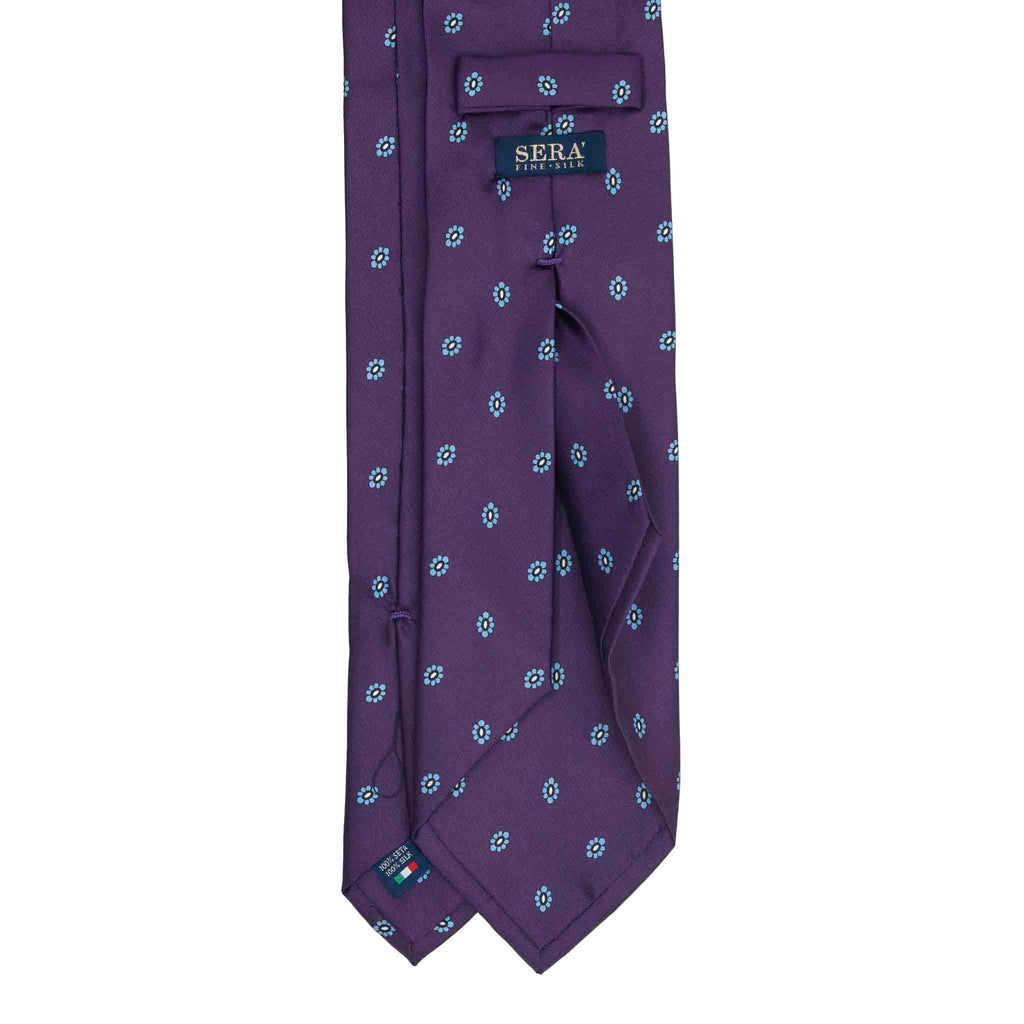 Purple Silk Tie with Light Blue Flowers Serà Fine Silk