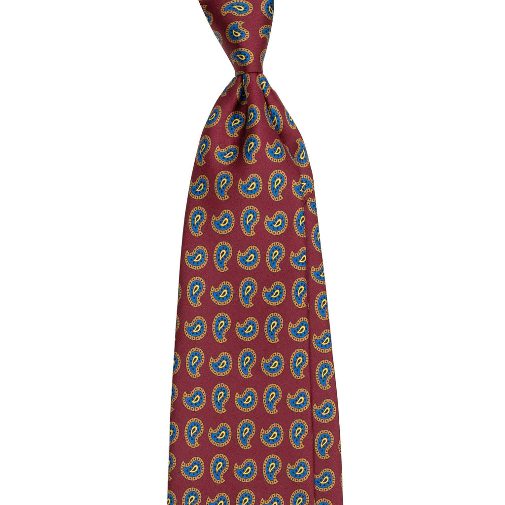 Red Silk Tie with Brown and Blue Paisley Serà Fine Silk