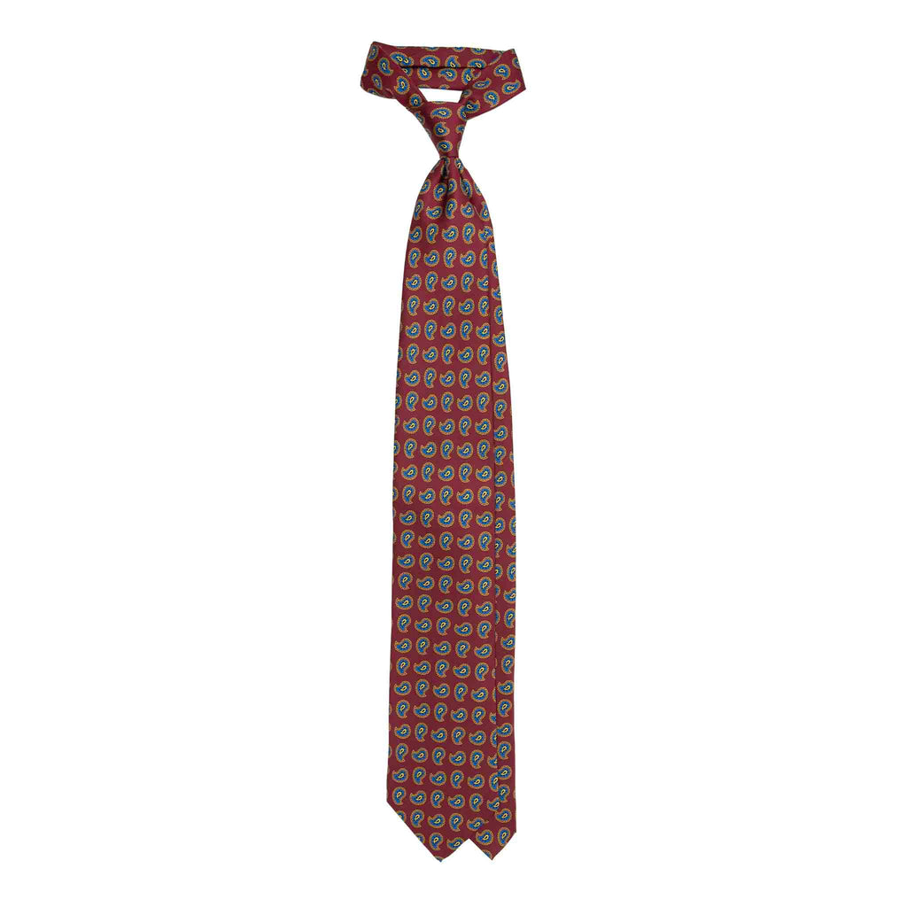 Red Silk Tie with Brown and Blue Paisley Serà Fine Silk