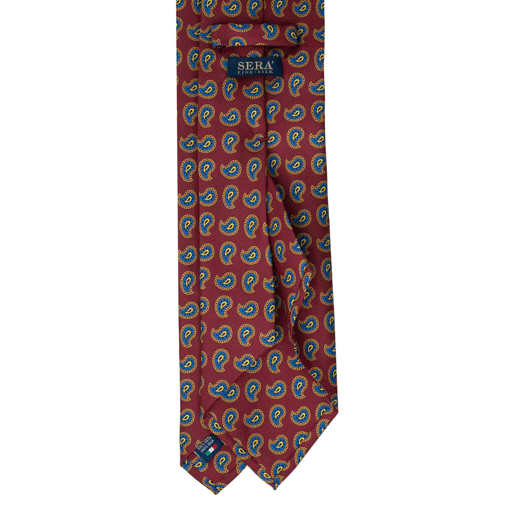 Red Silk Tie with Brown and Blue Paisley Serà Fine Silk