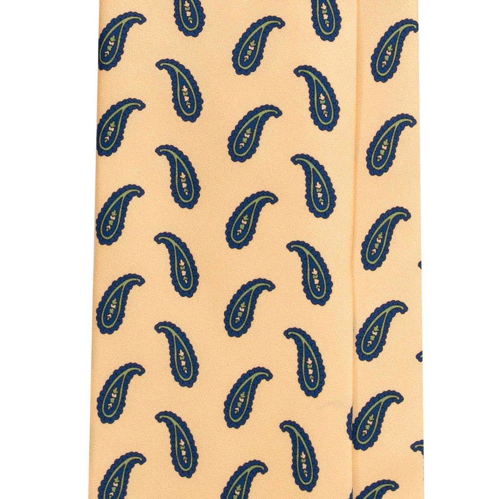 Yellow Silk Tie with Big Navy Paisley Serà Fine Silk