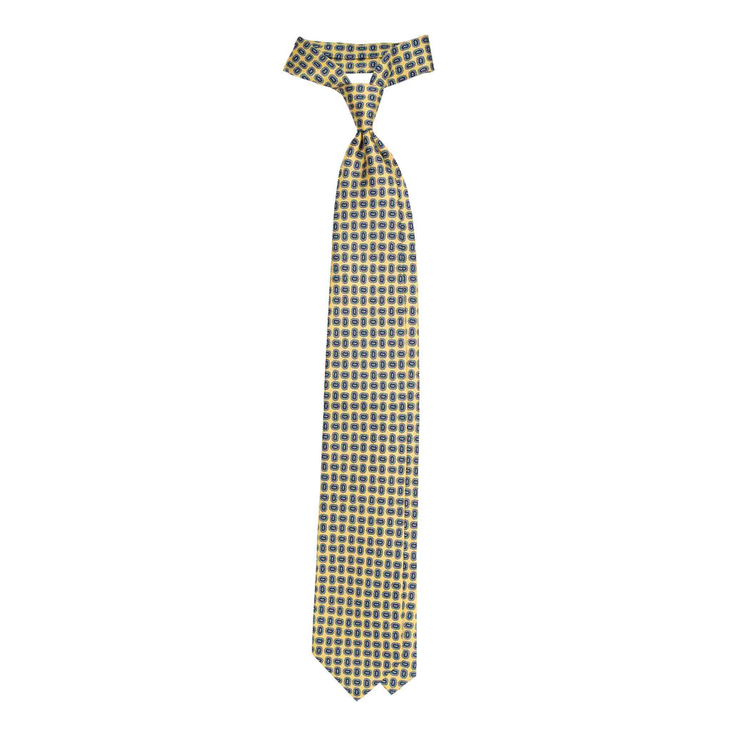 Yellow Silk Tie with Small Blue Paisley Pattern Serà Fine Silk