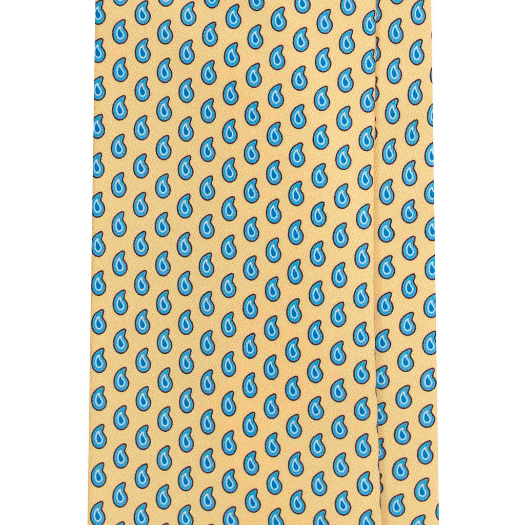 Yellow Silk Tie with Small Blue Paisley Serà Fine Silk