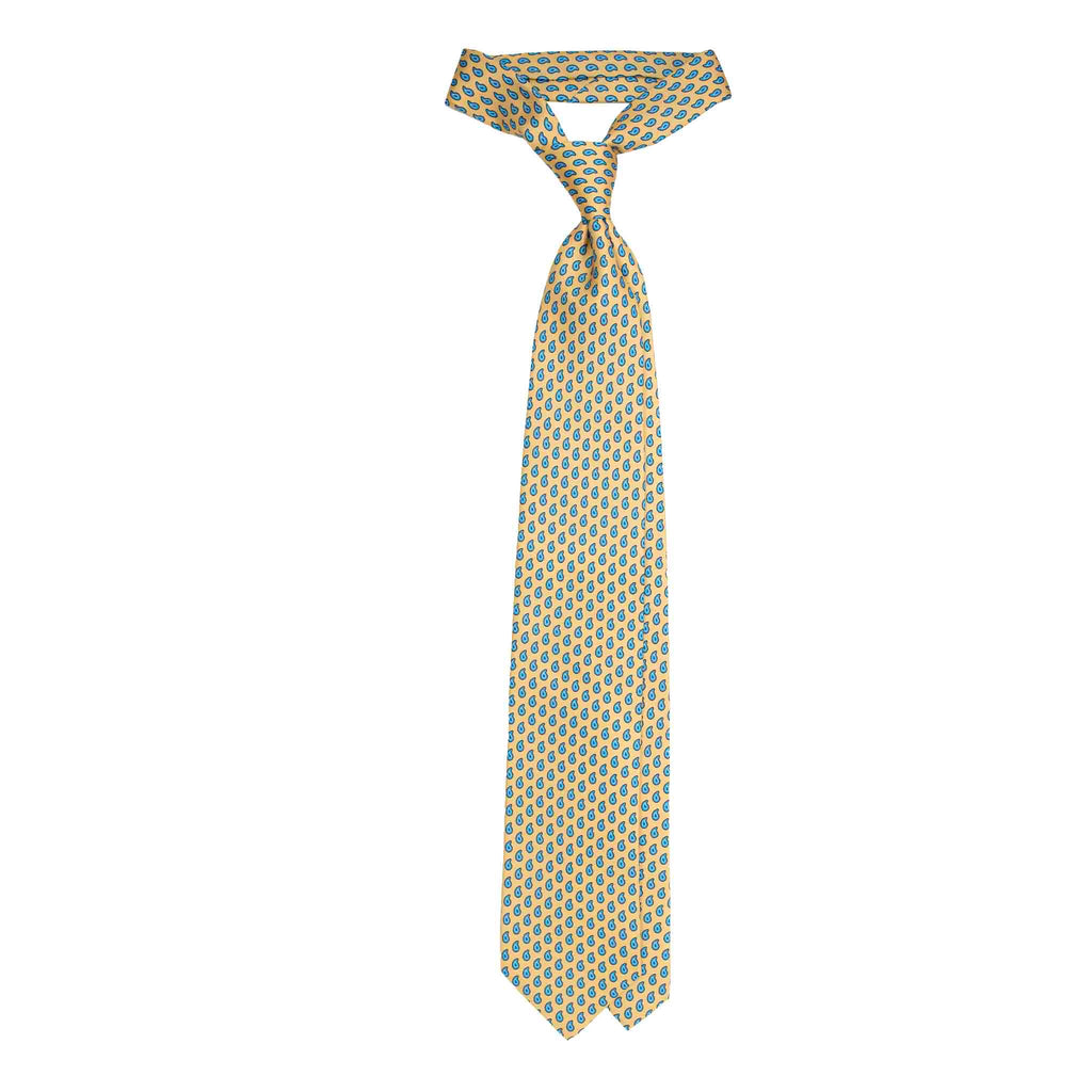 Yellow Silk Tie with Small Blue Paisley Serà Fine Silk