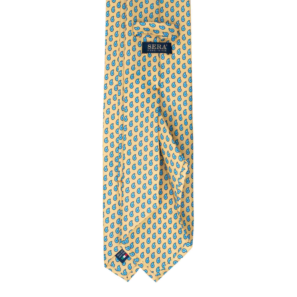 Yellow Silk Tie with Small Blue Paisley Serà Fine Silk