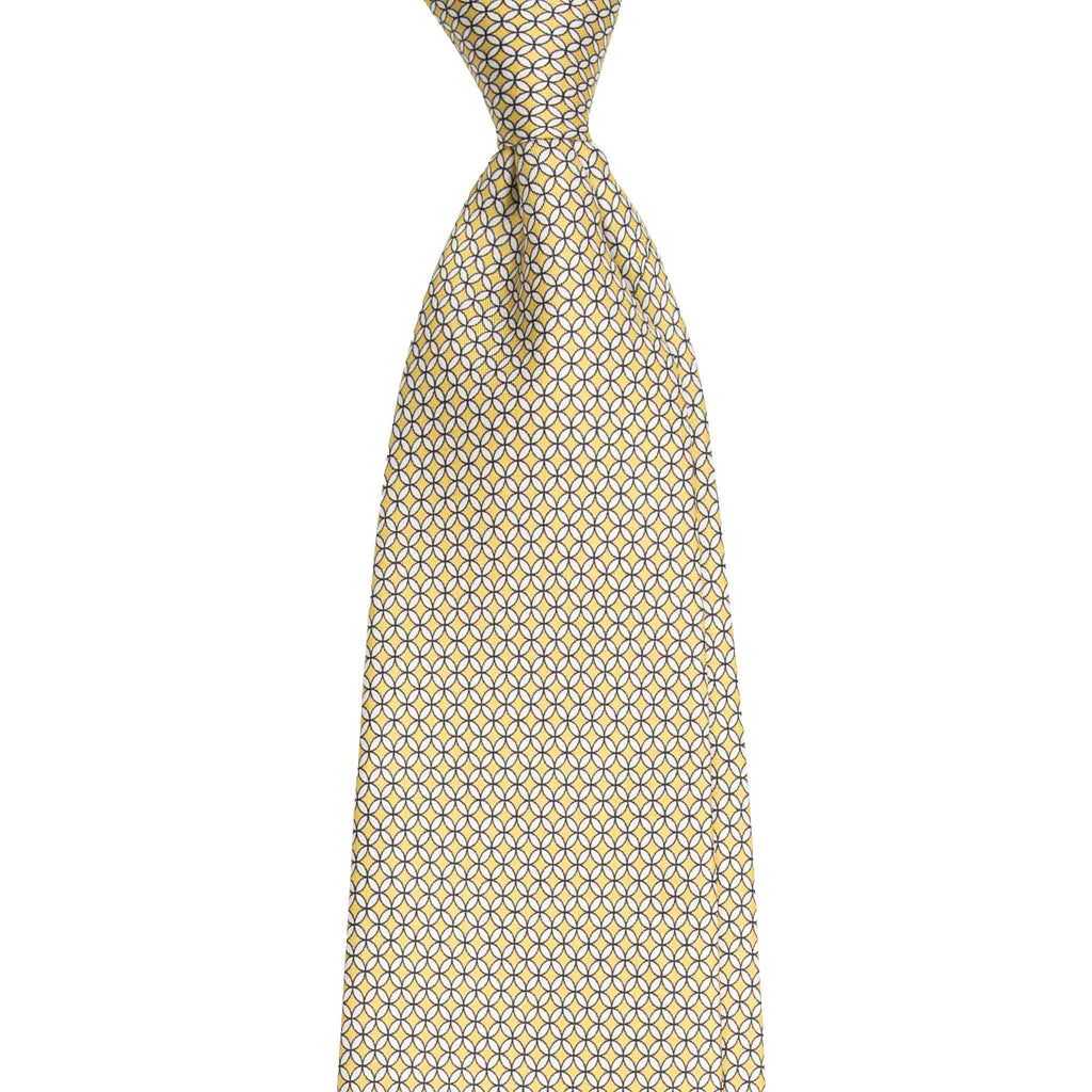 Yellow Silk Tie with White Small Squares Serà Fine Silk