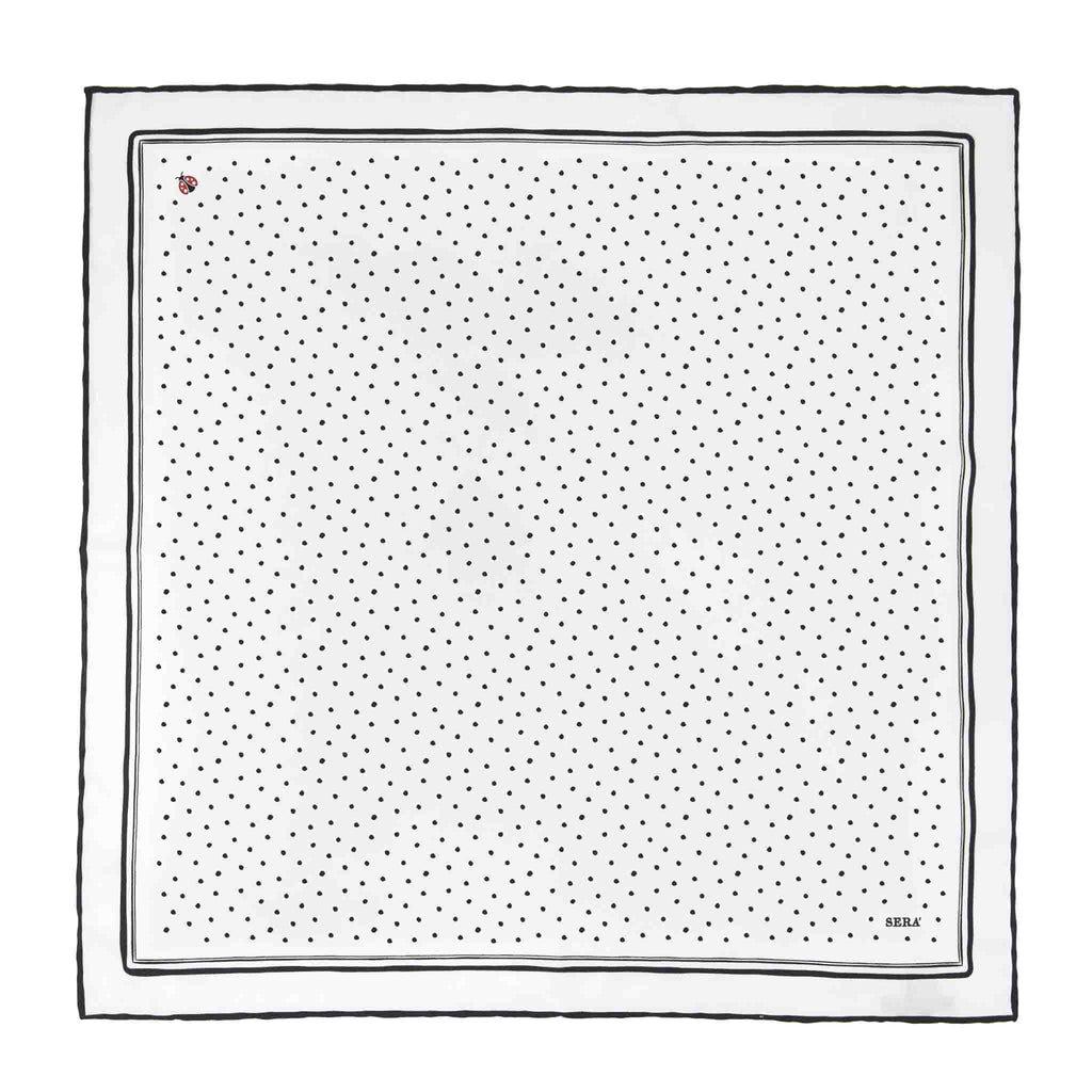 Ladybug White Silk Pocket Square Serà Fine Silk