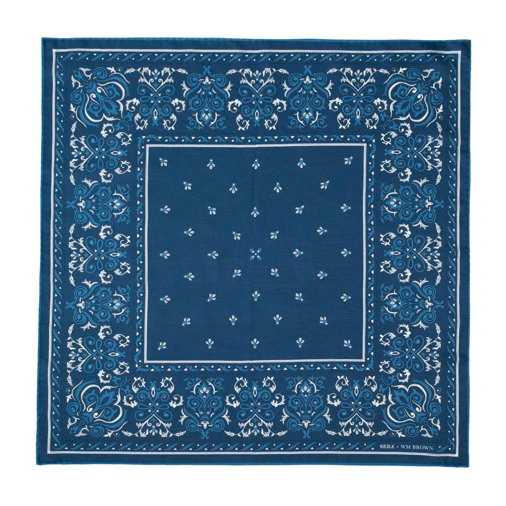 Serà x WM Brown Cotton & Silk Blue Bandana Serà Fine Silk