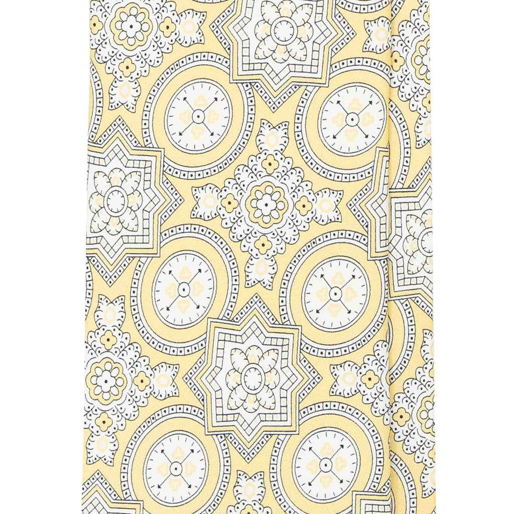 Yellow and White Big Medallions Silk Tie Serà Fine Silk