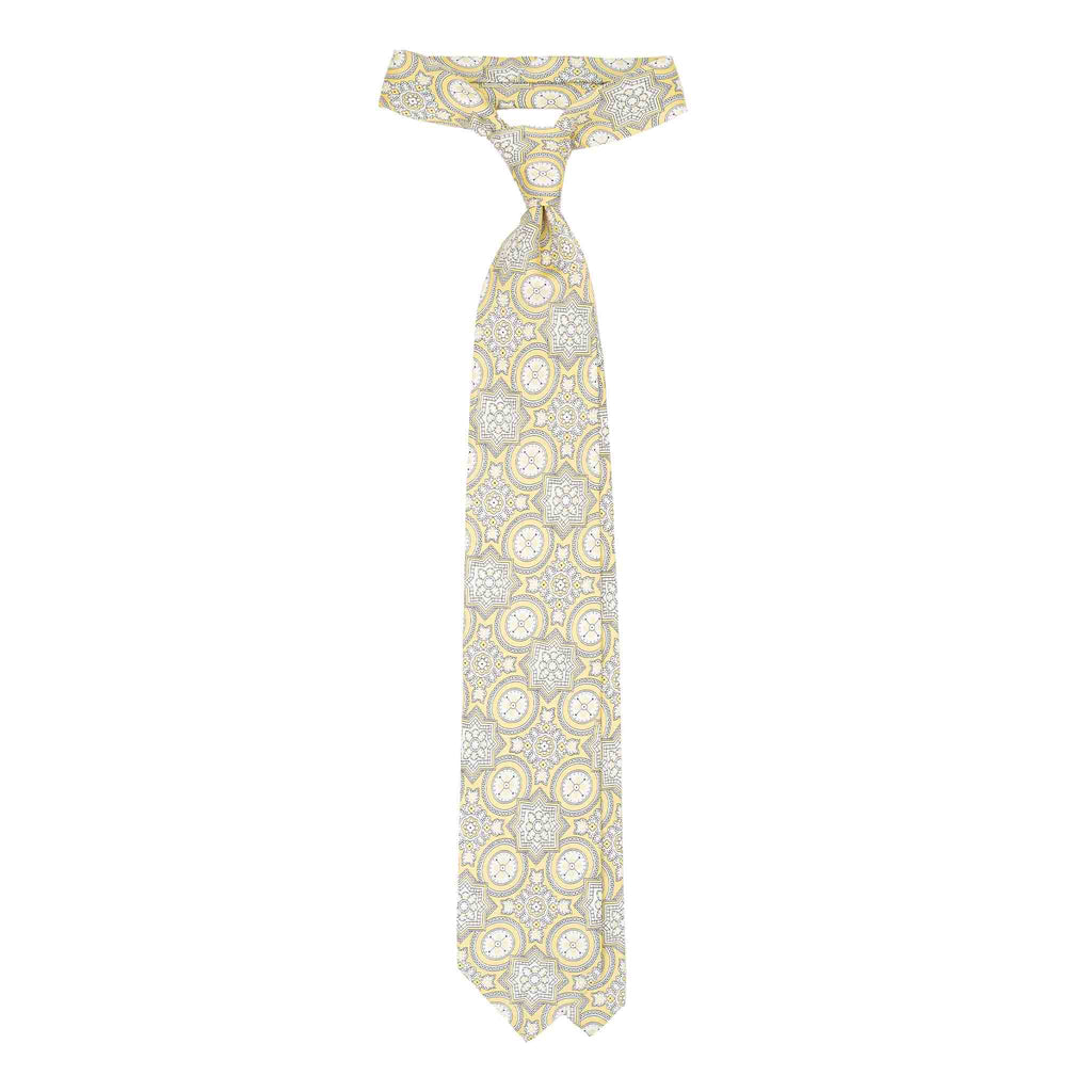 Yellow and White Big Medallions Silk Tie Serà Fine Silk